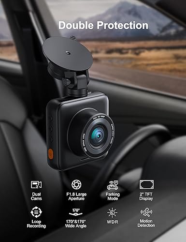 Miniatura 2 de iZEEKER Cámara de tablero frontal y trasera con tarjeta SD 1080P Full HD Cámara de coche, cámara de tablero doble para automóviles con grabación de