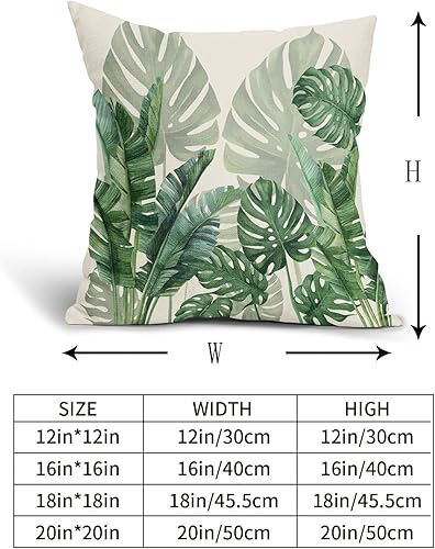 Miniatura 4 de Juego de 2 fundas de almohada de hojas verdes tropicales de 16 x 16 pulgadas, diseño botánico de plátano, Monstera, palmera, sofá, decoración del