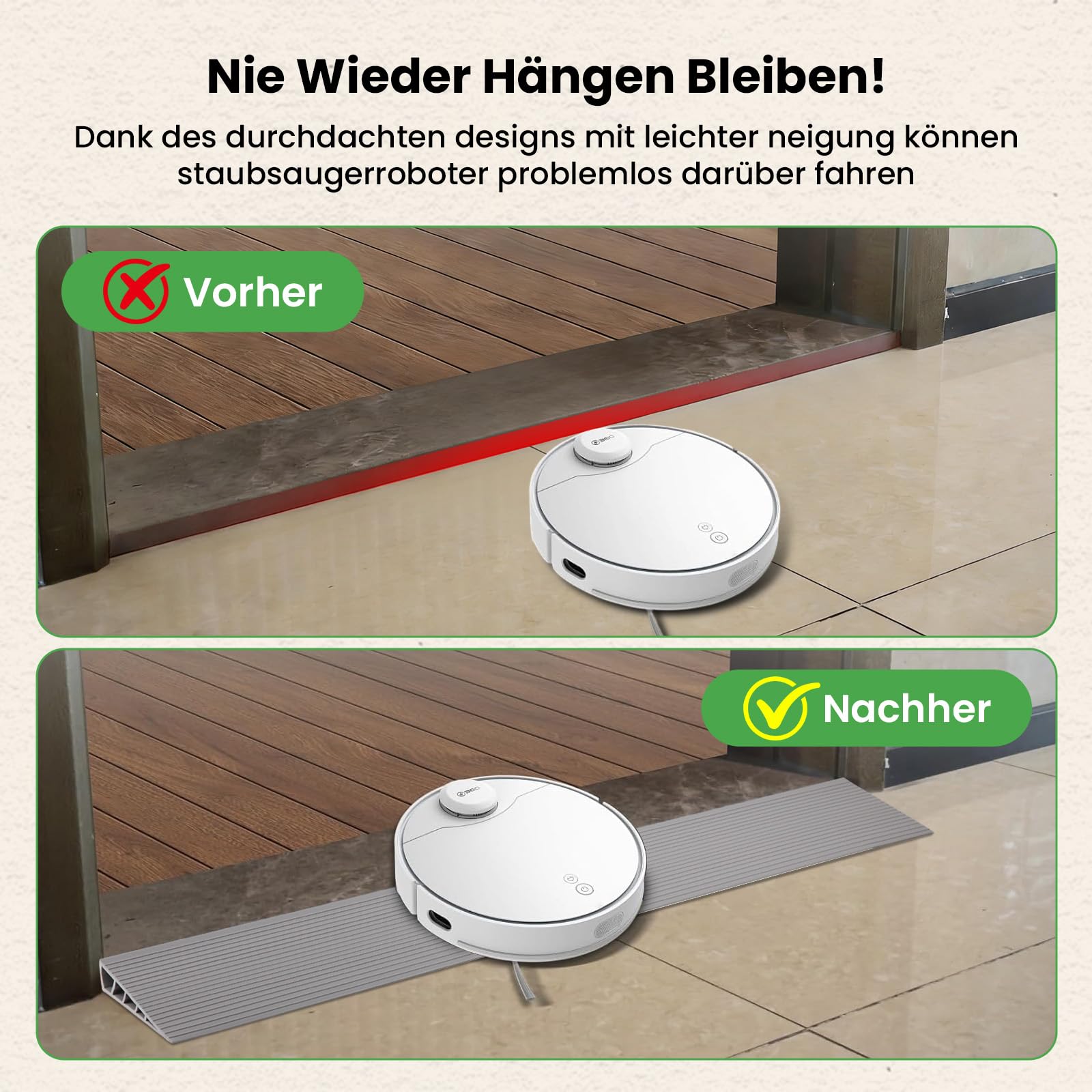 GEEKHOM Türschwellenrampe 100x10x2,5 cm, Selbstklebende TPE Rampe für Saugroboter Rollstuhl Kinderwagen & Elektroroller, Rutschfestes Übergangsprofil (Grau)
