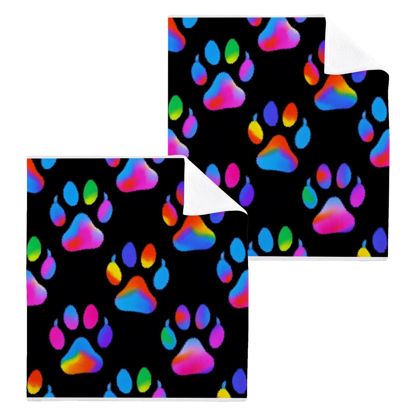 ALAZA Wash Cloth Set 100% Cotton Fingertip Towels Face Cloths Sets Neon Dog Paw Highly Absorbent Soft Feel Set of 2
