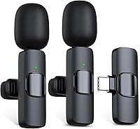 Vista 10 de Micrófono inalámbrico RICCHI para iPhone, iPad y teléfono Android, 2 piezas de micrófonos mini profesionales Plug-Play con clip para vlogging