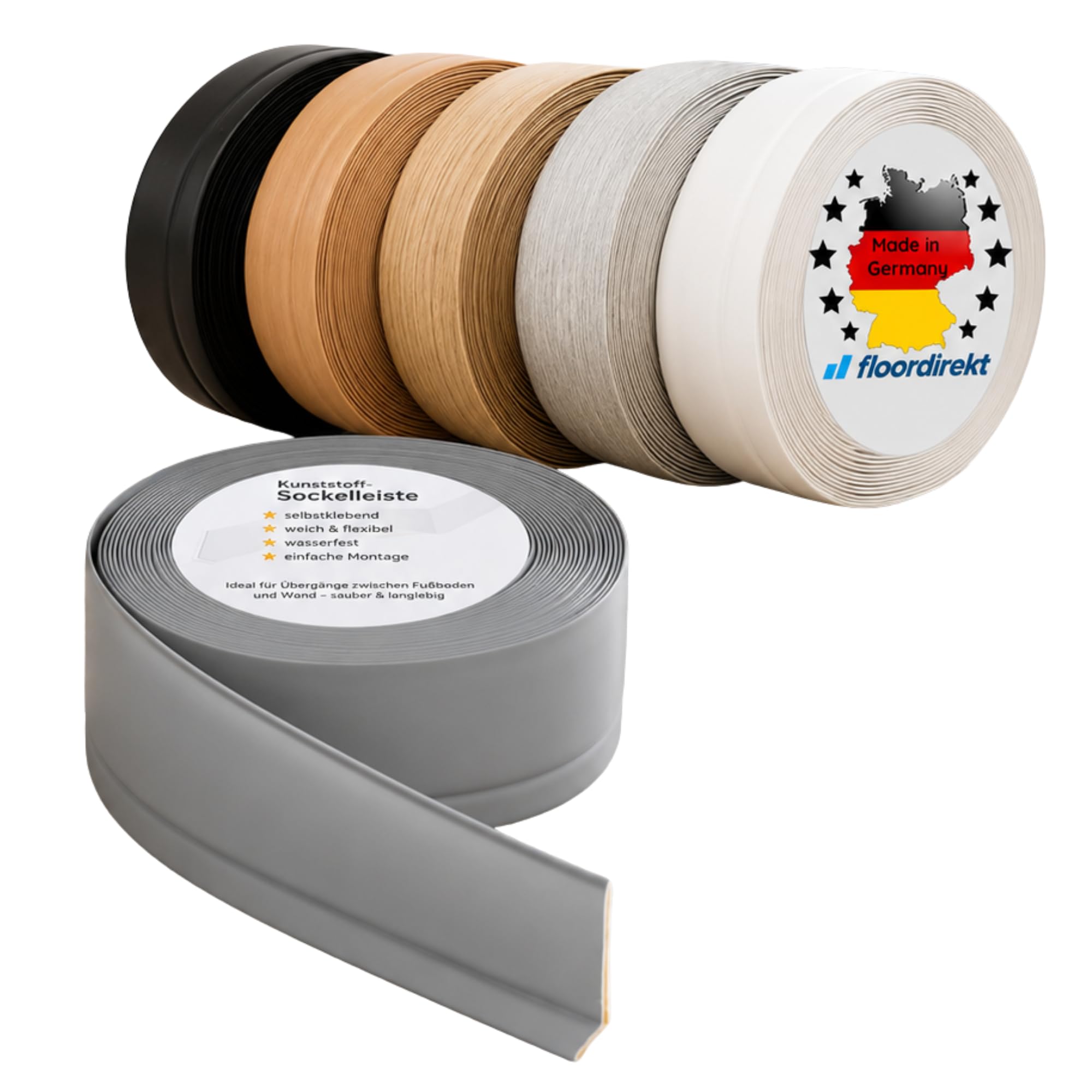 Sockelleiste Oslo | Individuell zuschneidbar | Selbstklebende Rückseite | Weichsockelleiste aus PVC in vielen Farben | 50 x 15 mm