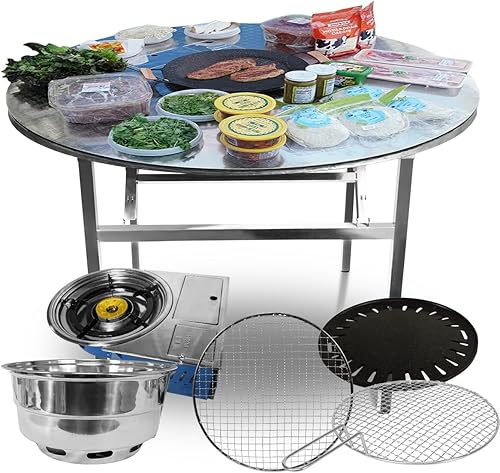 Juego todo en uno de 43.5 x 30 pulgadas, parrilla de barbacoa coreana plegable para exteriores, mesa grande (gas + carbón)