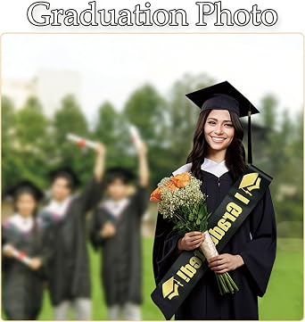 Graduation Cap and Sash Set, Formal Graduation Gown Accessories for Ceremonies, Graduation Hat And Adjustable Strap (24x24 cm), 2-Pcs Commencement Outfit for Photos and Parties (160 cm Sash)