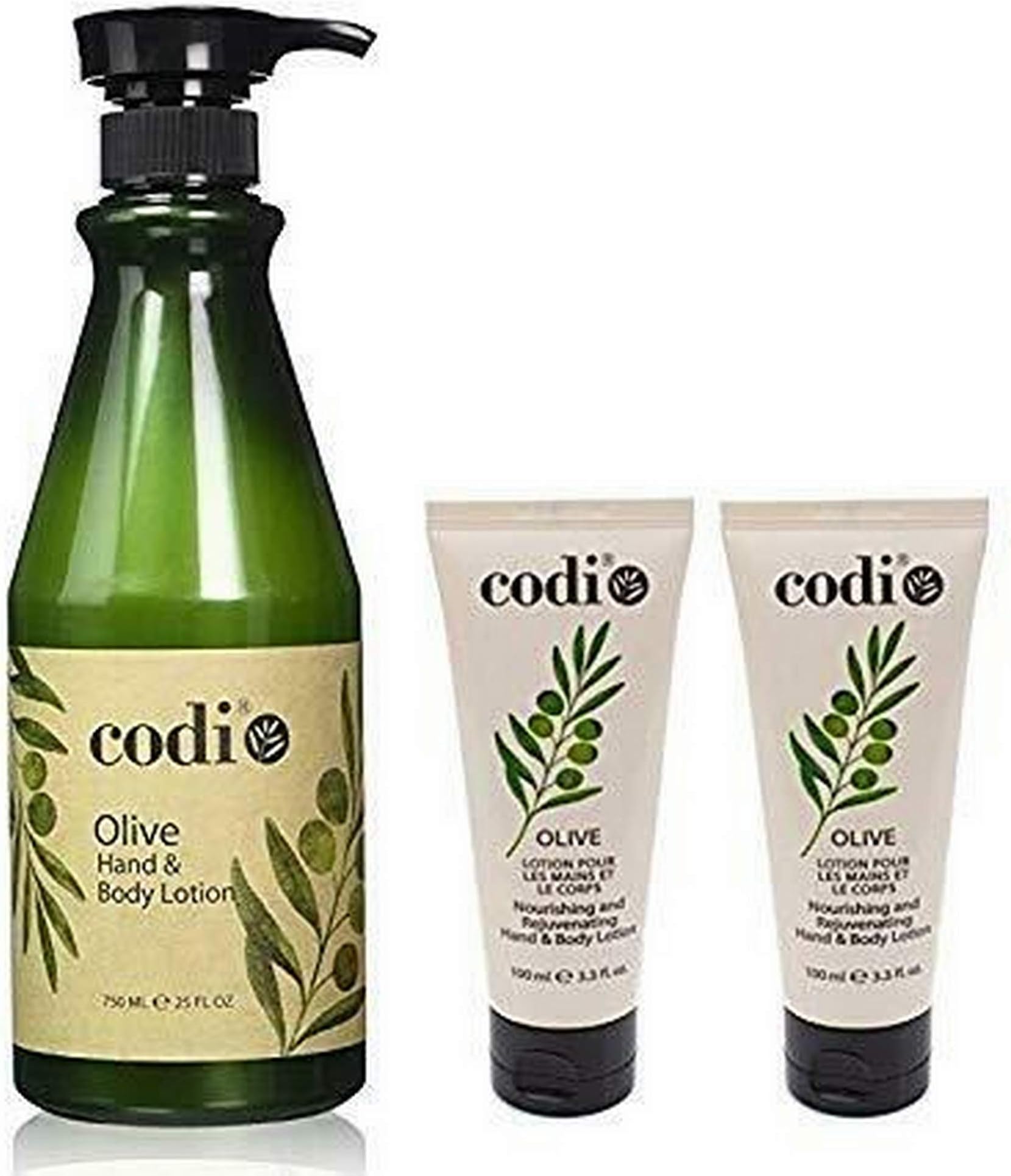 CODiOlive Hand & Body Lotion - Organic, Antioxidant & Vitamin Enriched, Soft & Fresh Skin, 750ml + 2x100ml Tubes