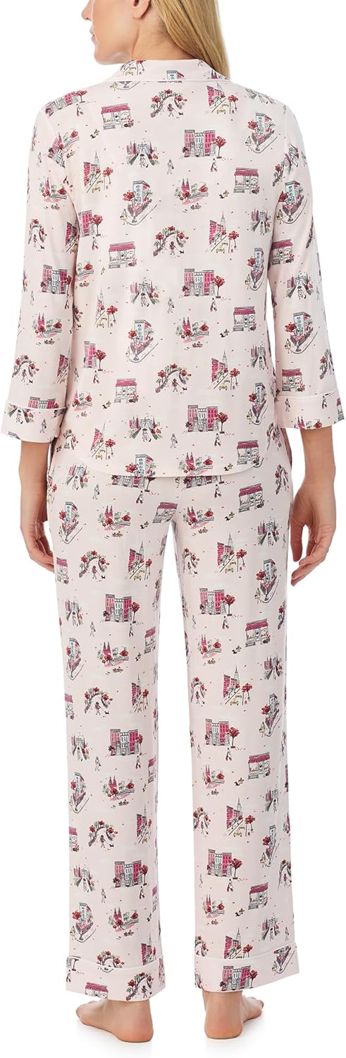 kate spade new york Pajamas for Women 2 Piece Set Comfy Modal Classic 3/4 Sleeve Notch Collar Button Top & Pants - Image 3