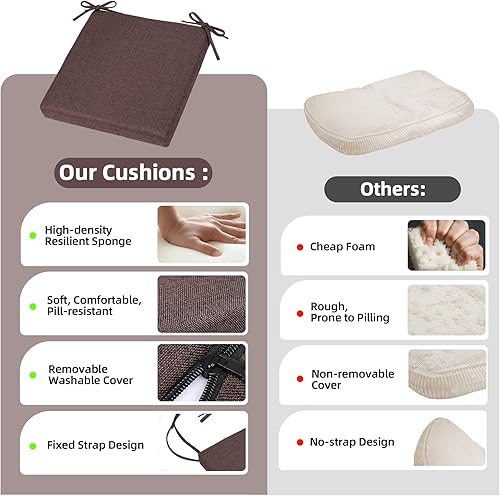 Miniatura 7 de Cojines para sillas de comedor, cojín de asiento cuadrado de interior para sillas plegables con lazos y funda extraíble lavable, juego de 2 cojines