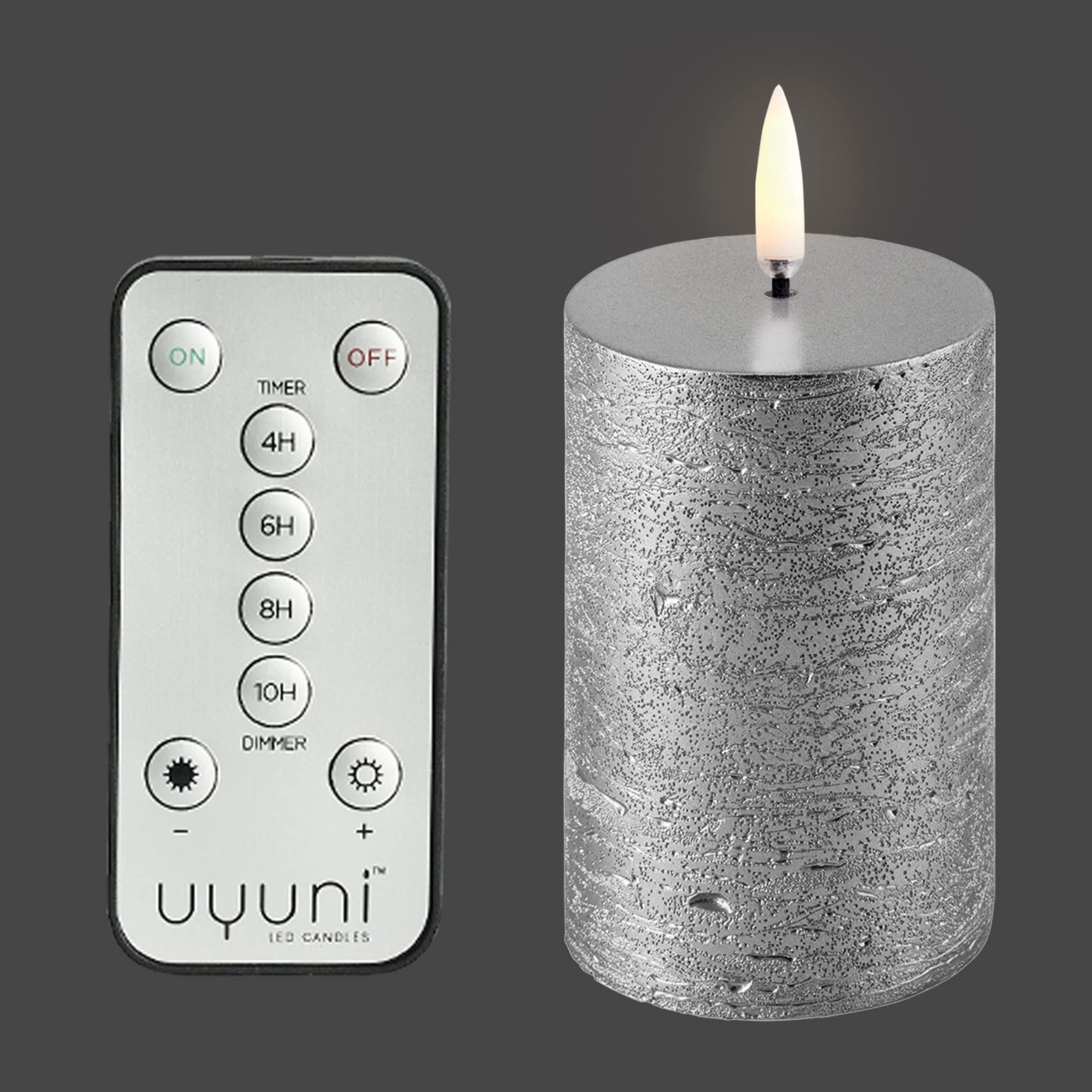 IRONY HOME& Uyuni: Premium LED Metallic Pillar Candle (Small), Stylish Remote Controlled Small LED Pillar Candles with a Metallic Wax Finish. Best for Parties & Weddings (Remote Sold Separate) Silver