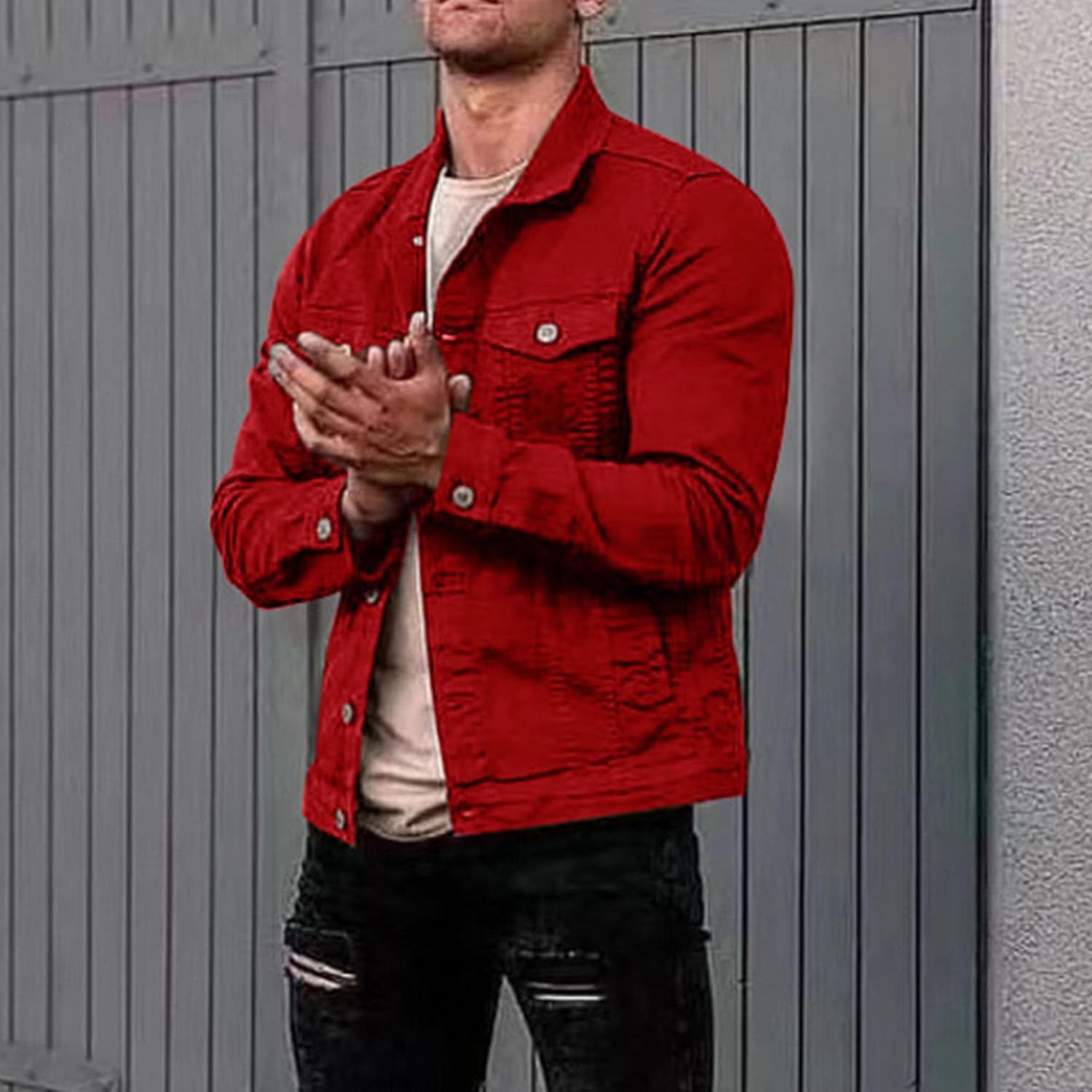 Maiyifu-GJ Men's Denim Jackets Fashion Vintage Slim Fit Jean Trucker Jacket