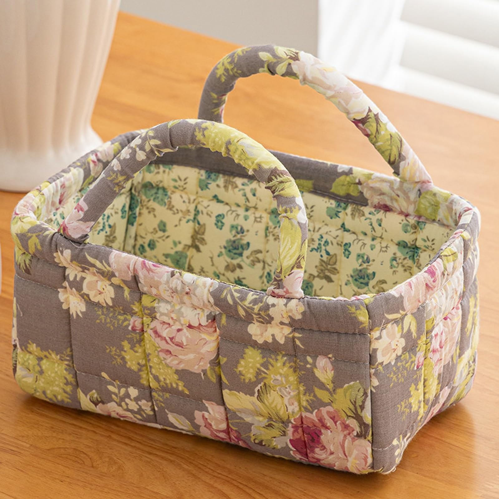 Floral Fabric Storage Basket – Portable Collapsible Laundry Bin with Handles, for Closet, Bedroom – Stores Socks, Keys, Toys(Floral P2-23)