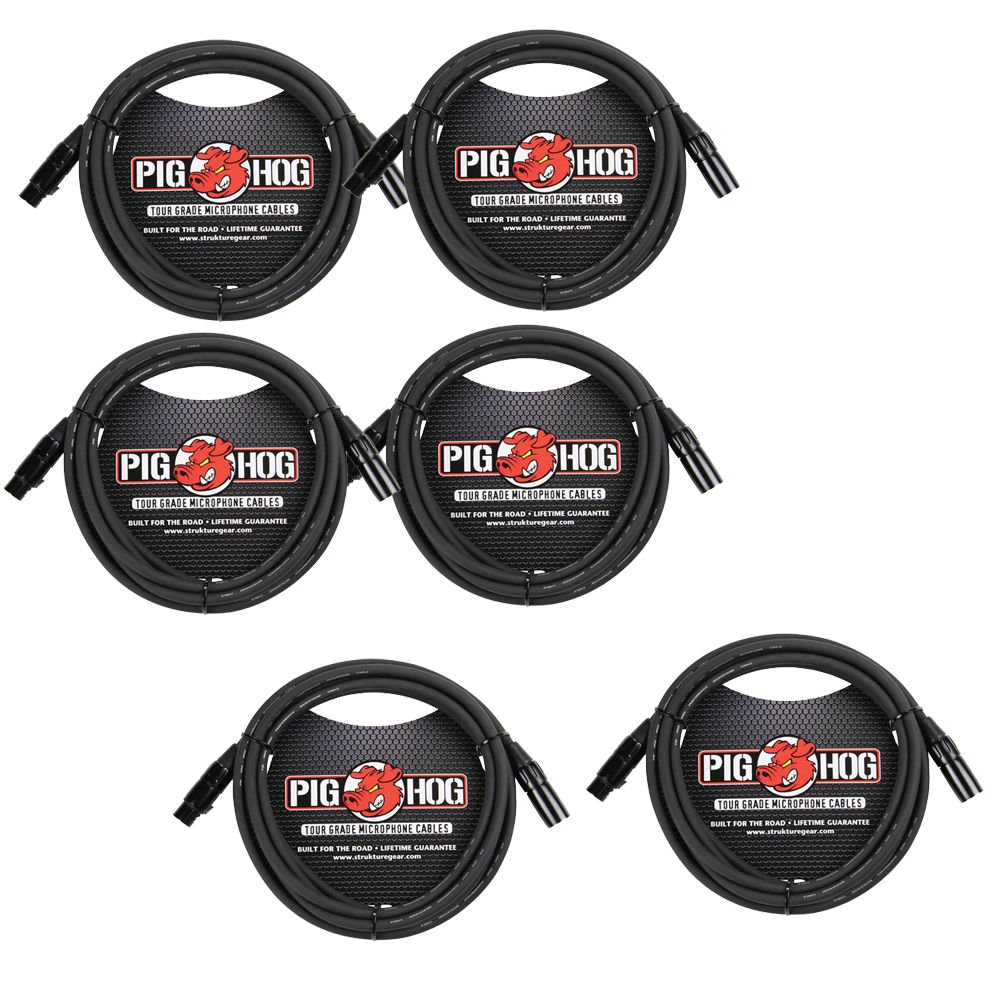 Strukture Pig Hog 8mm Mic Cable 10', Straight Audio, XLR 3-Pin - 6 Pack