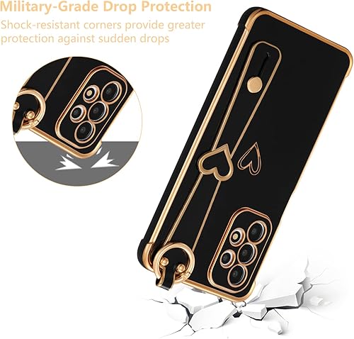 Vista 88 de ZTOFERA Funda para Samsung Galaxy S22 Plus 5G con correa para la muñeca, bonito borde chapado de lujo, patrón de corazones de amor para niñas y Azul