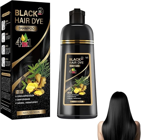 Black Hair Dye Shampoo 3 in 1 for Men and Women, Natural Black hair