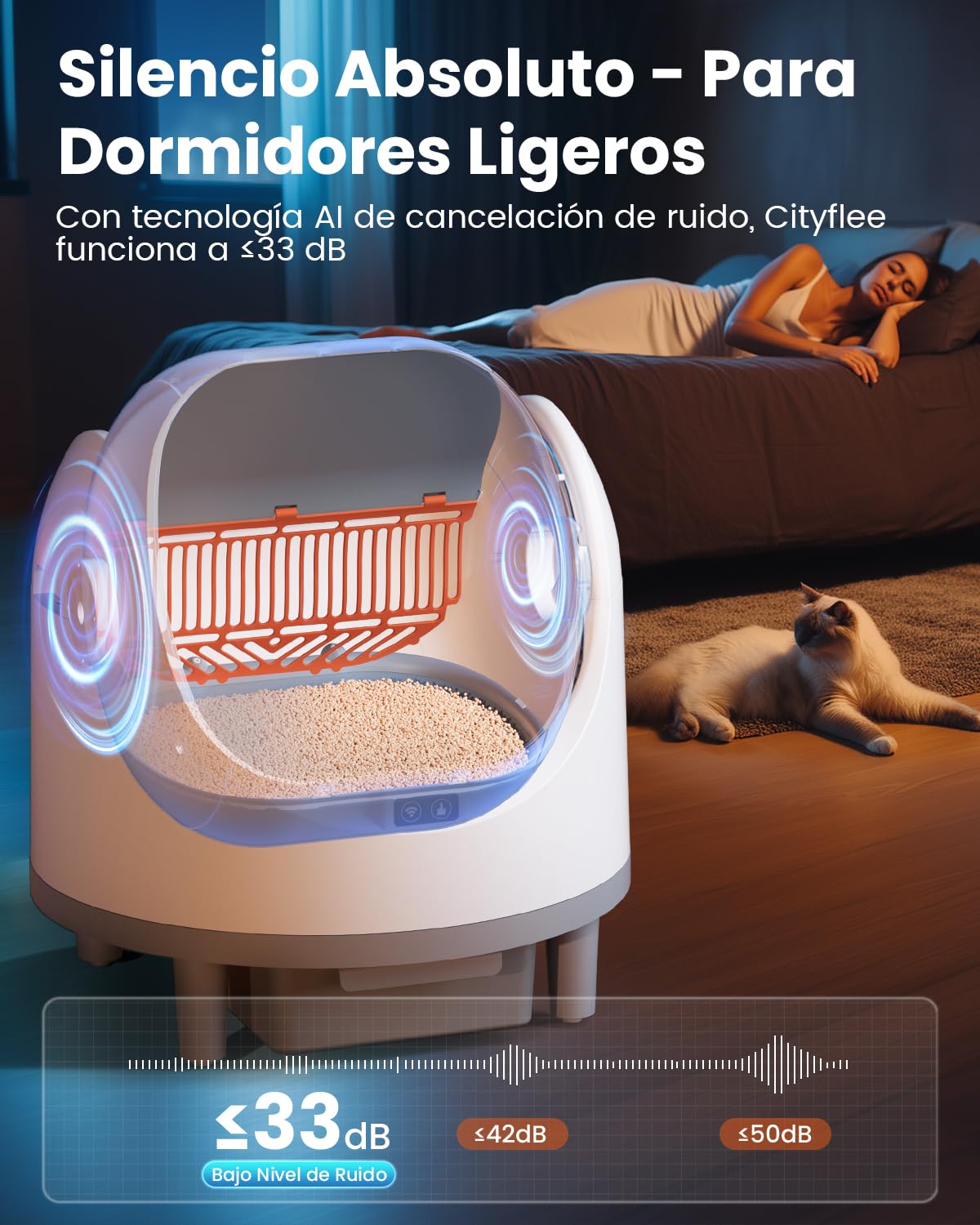 Arenero Gatos Autolimpiable de Tapa Abierta para Grandes (10 kg), Arenero Automático XL, Control por App, Seguimiento de Peso, Control de Olores,Caja de Arena Robotizada Silenciosa para Gatos