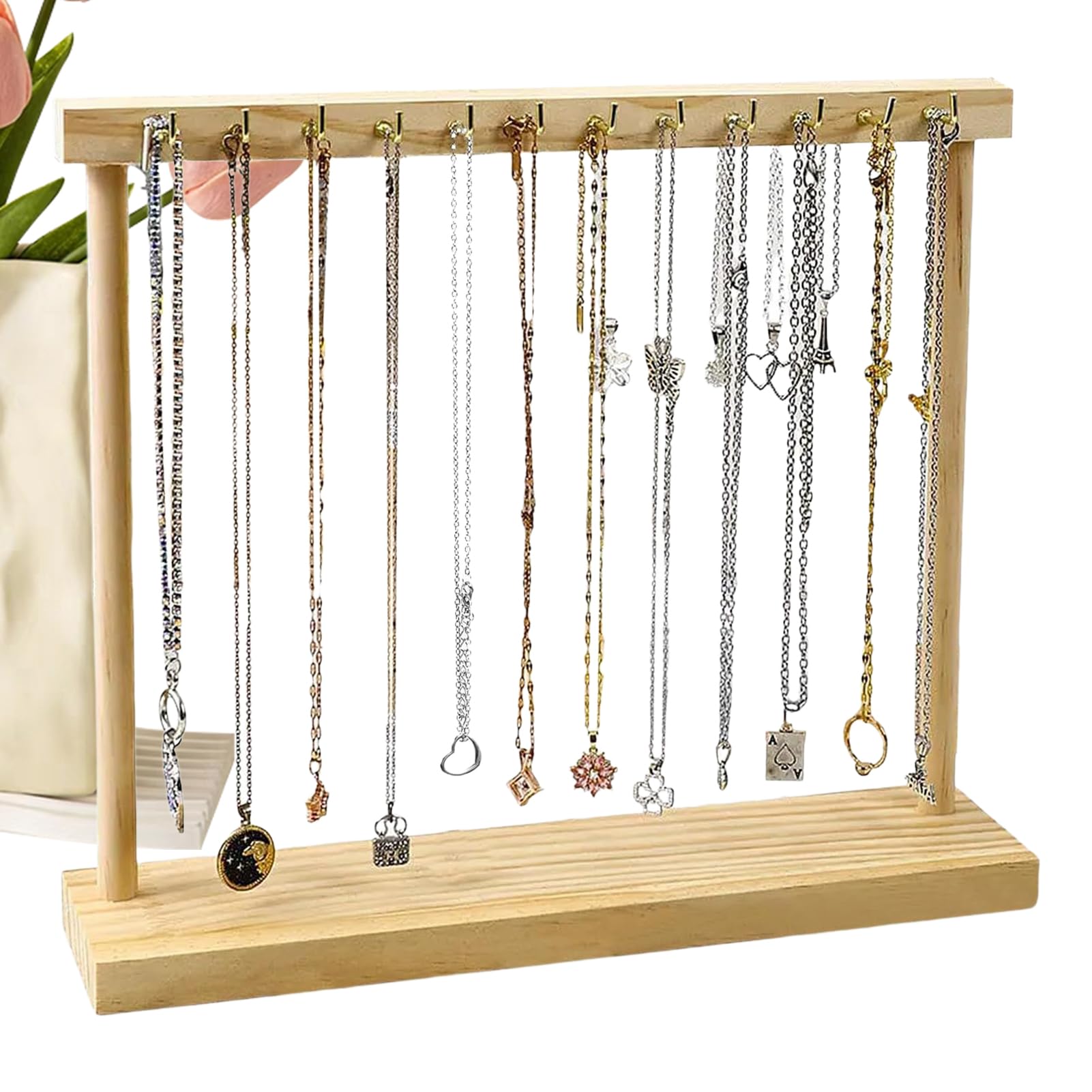 Organizador de joyas de madera contra enredos, soporte portátil de pendientes para tocador