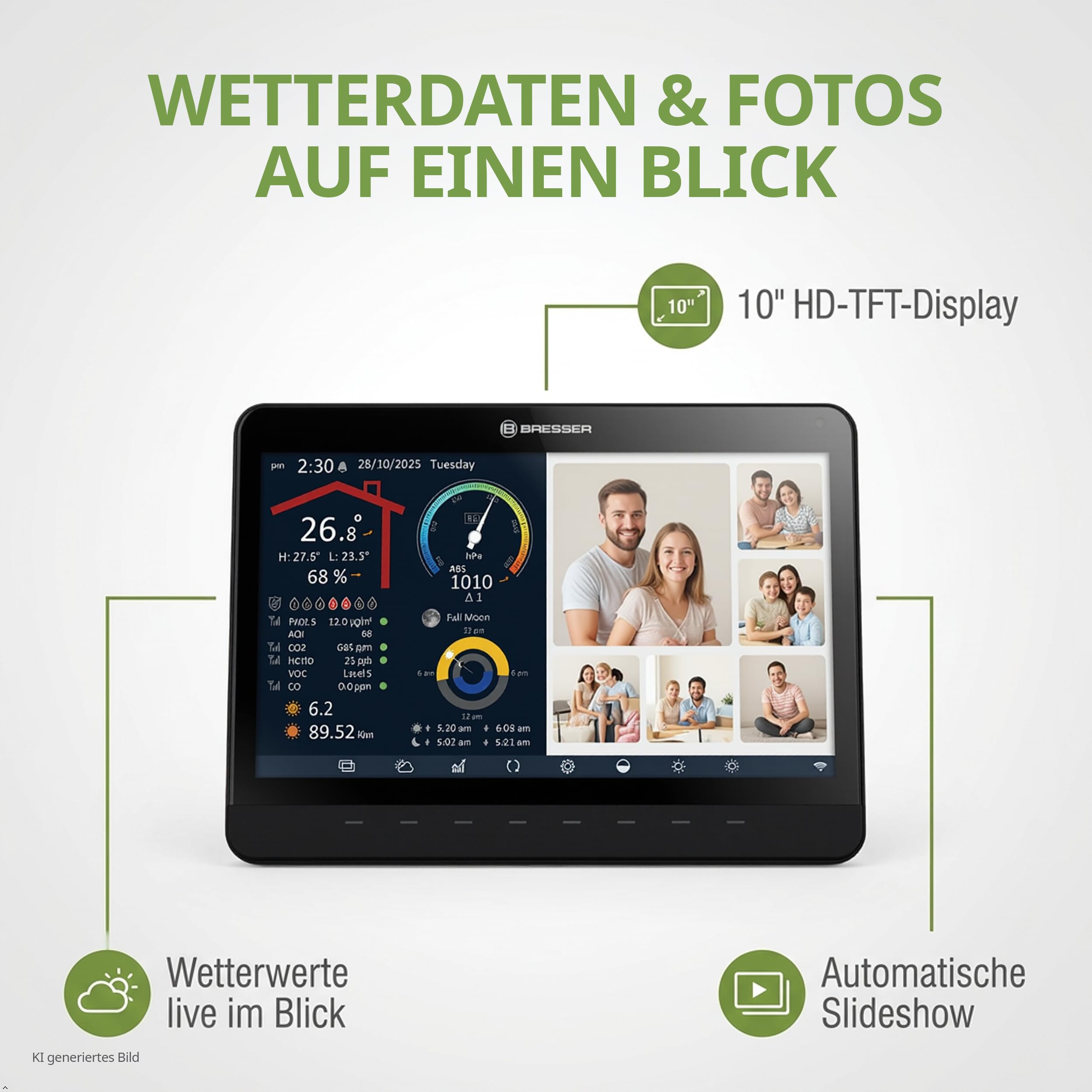 Bresser MeteoChamp Profi WLAN Wetterstation Funk mit 9 in 1 Außensensor | Innentemperatur und Außentemperatur, Luftfeuchtigkeit, Regenmesser, Windmesser, UV, Licht, WBGT, Wettervorhersage, App