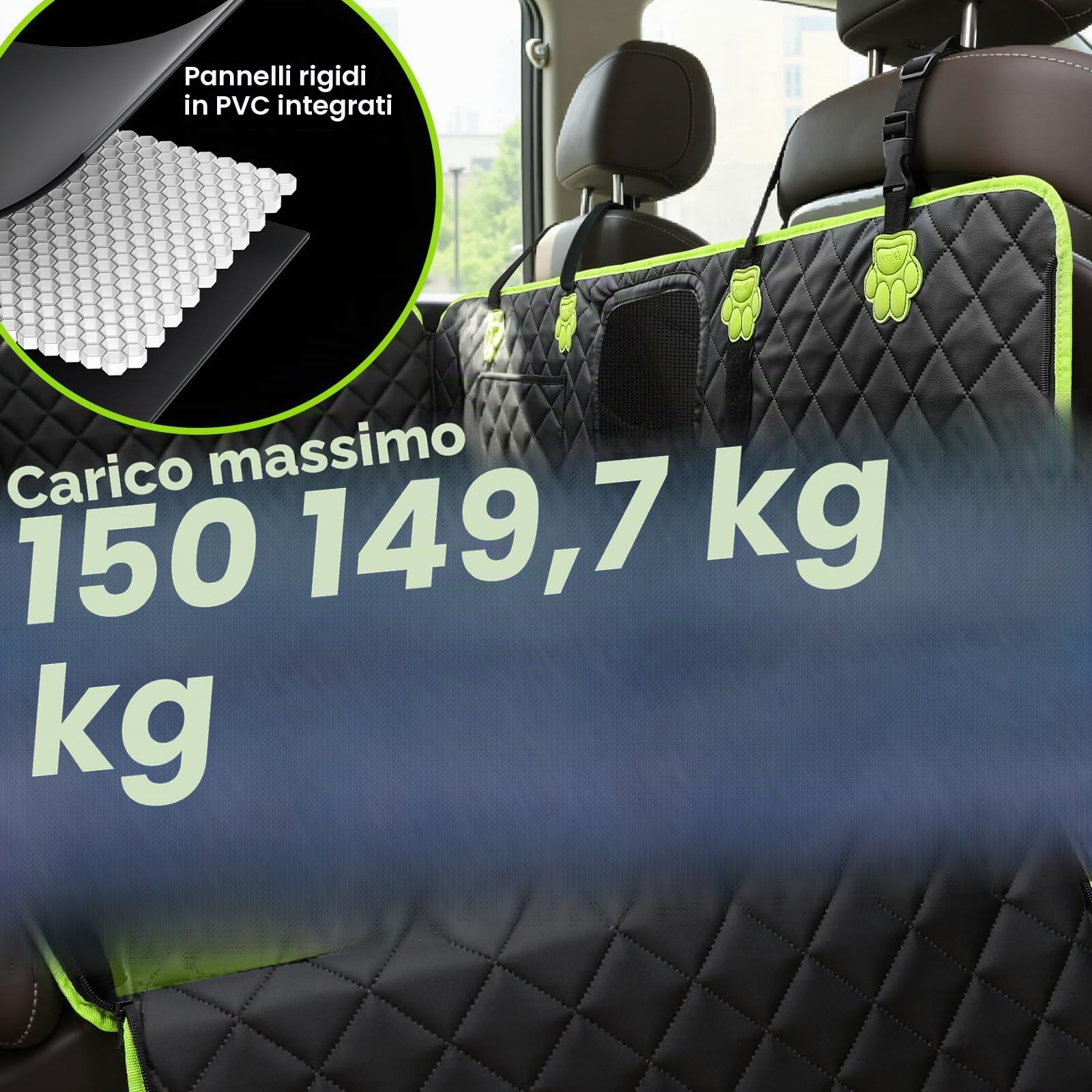 Pecute Coprisedile Auto per Cani 2 in 1, Impermeabile e Anti-Graffio con Base Rinforzata 150kg, per Viaggi e Usi Quotidiani