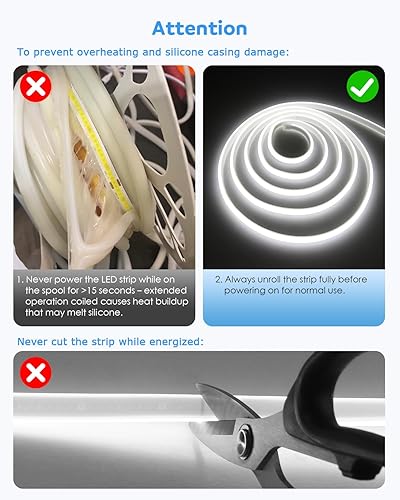 Miniatura 7 de Aclorol COB - Tira de luces LED para exteriores, impermeable, 100 pies, 1 rollo de corriente alterna de 120 V, luz LED regulable COB, luz flexible,