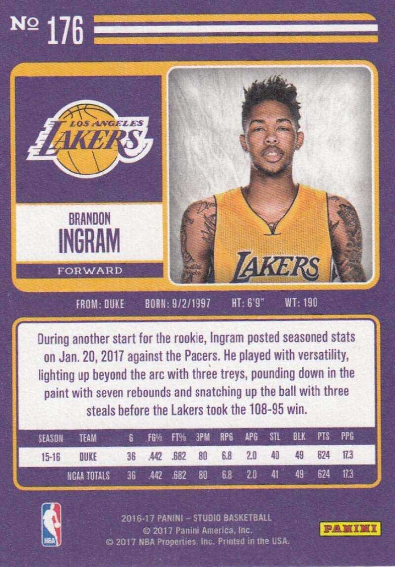 Amazon.com: 2016-17 Panini Studio #176 Brandon Ingram RC Rookie 