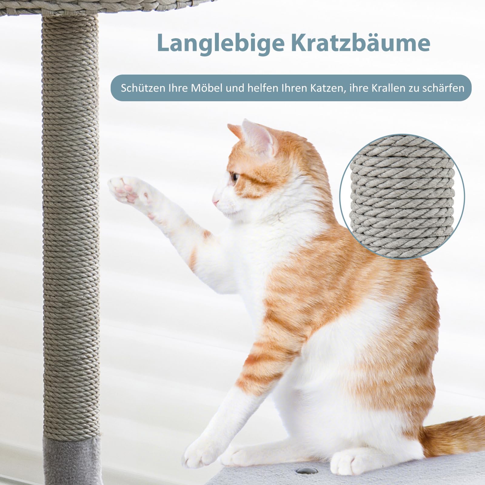 COSTWAY Drapak, wysokość 106 cm, drzewko dla kota z jaskinią dla kota i 2 powierzchnią do leżenia i 2 piłkami, drzewko do wspinaczki z zakrzywioną metalową ramą, drapak dla kota, drewniany drapak dla