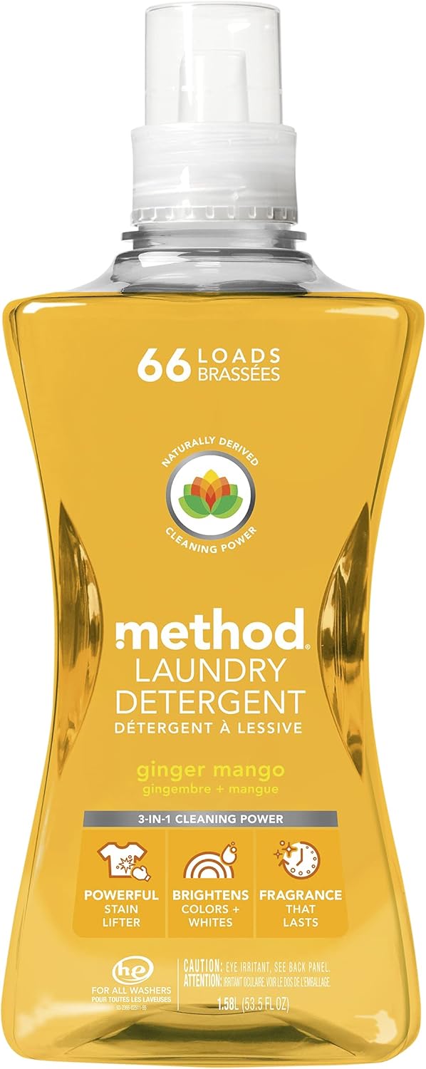 Method Concentrated Laundry Detergent, Free + Clear, 53.5 Fl Oz (Pack of 4), 66 Loads