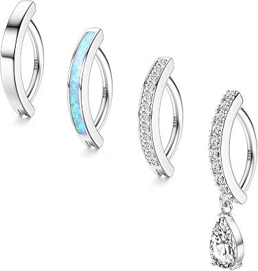 925 Sterling Silver Belly Button Rings for Women, CZ Navel Piercing Jewelry | Hypoallergenic 14K Gold Plated CZ Created-Opal Clicker Hoop Belly Rings, 14G Reverse Navel Body Piercing Jewelry for Women
