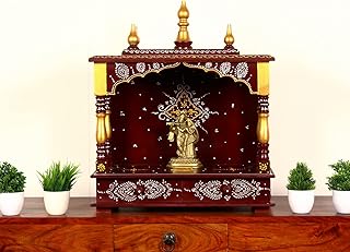 Devyom Rajasthani Ethnic Handcrafted Wooden Temple/Mandir/Pooja Ghar/Mandapam Size 18 x 09 x 22 Inch Outer. 16x8x10.5 Inch Inner Size Wide x Deep x High. HB17KI-447