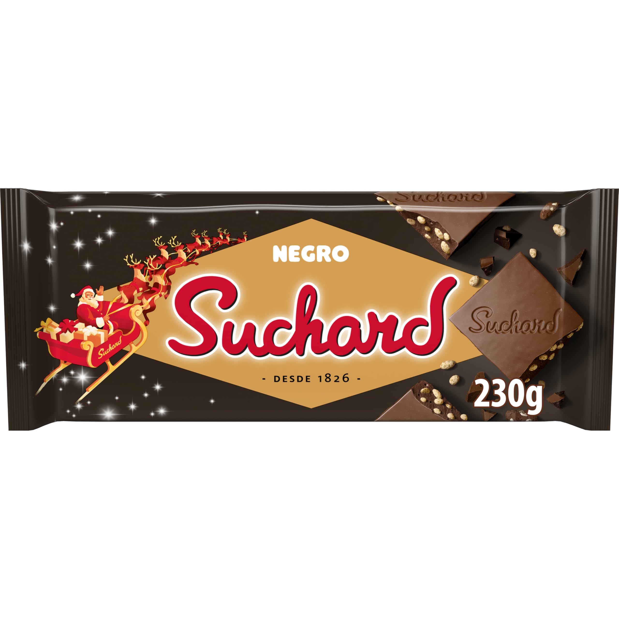 Suchard Turrón de Chocolate Negro con Arroz Inflado, Tradicional Delicia Navideña, Crujiente y Dulce - 230 g