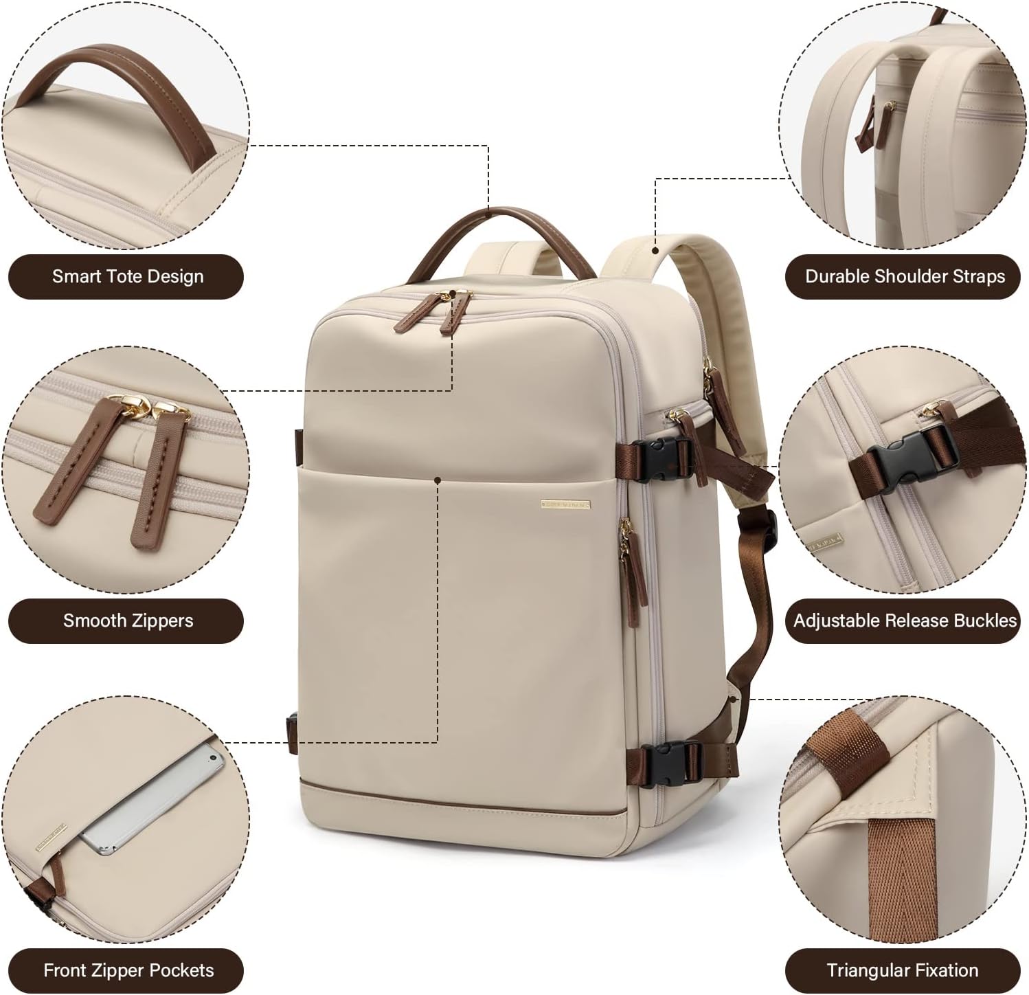 GOLF SUPAGS Laptop Backpack with Separate Laptop Compartment Fits 15.6 Inch Notebook Large Capacity Computer Bag for Women Work Travel College Backpacks (Apricot) - Image 4