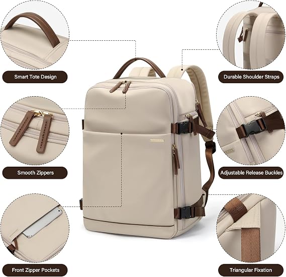 GOLF SUPAGS Laptop Backpack with Separate Laptop Compartment Fits 15.6 Inch Notebook Large Capacity Computer Bag for Women Work Travel College Backpacks (Apricot)