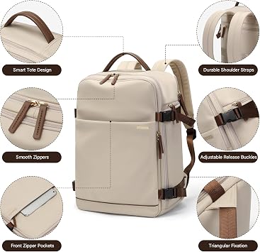 GOLF SUPAGS Laptop Backpack with Separate Laptop Compartment Fits 15.6 Inch Notebook Large Capacity Computer Bag for Women Work Travel College Backpacks (Apricot)