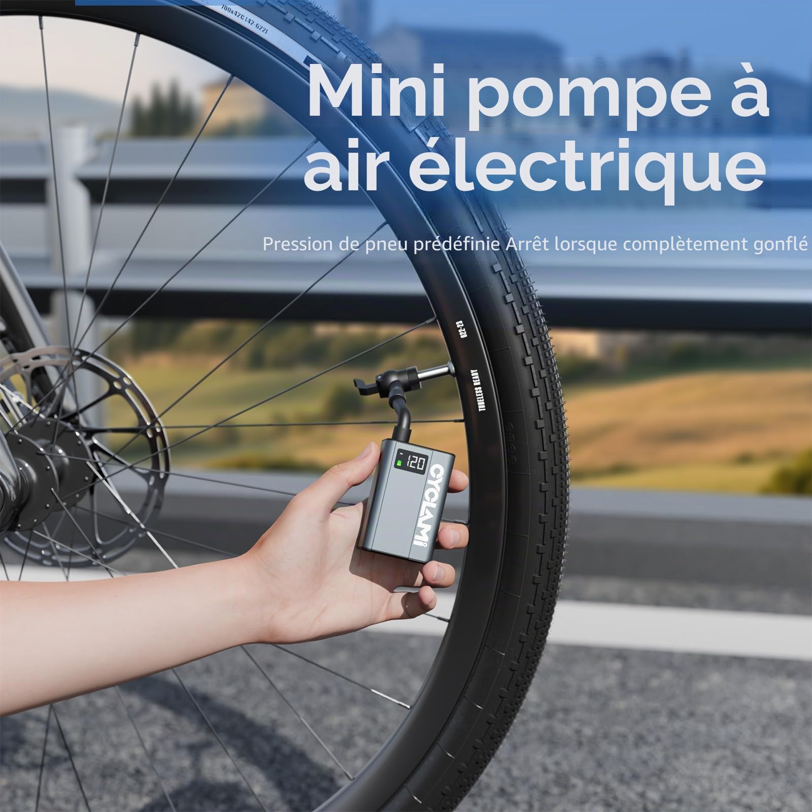 Pompe a Velo Electrique Mini Pompe Portable avec Manomètre Numérique Max 120 PSI arrêt Automatique Compatible Valve Schrader et Presta pour Vélos de Route VTT Ville et Électriques