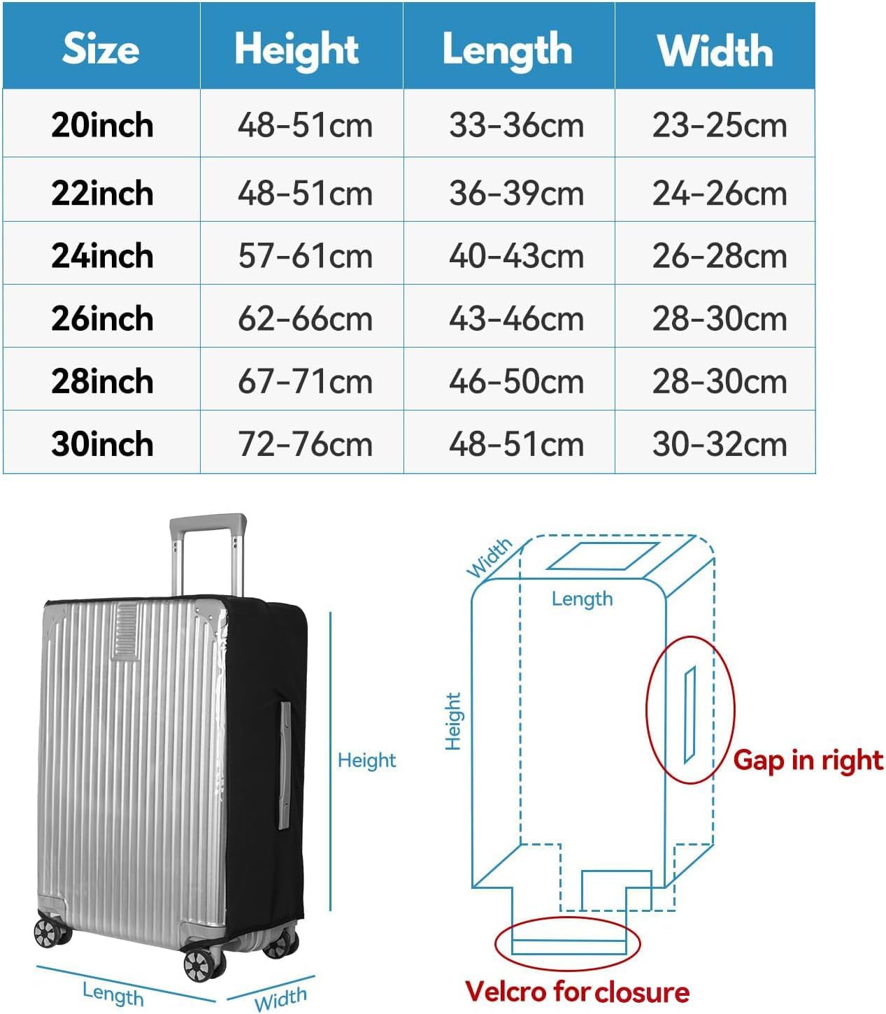 T Tersely Thicken Clear PVC Suitcase Cover Protectors 28" Suitcase Covers