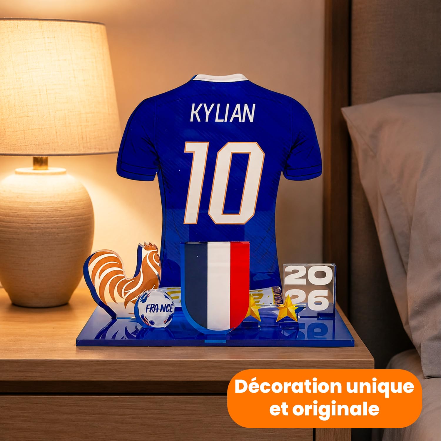 Kit Acrylique 3D Football France – Personnalisable Prénom & Numéro – Coupe du Monde 2026 – Décoration Supporter – Fabriqué en France (Bleu) | Personnalisable – Prénom & Numéro au choix