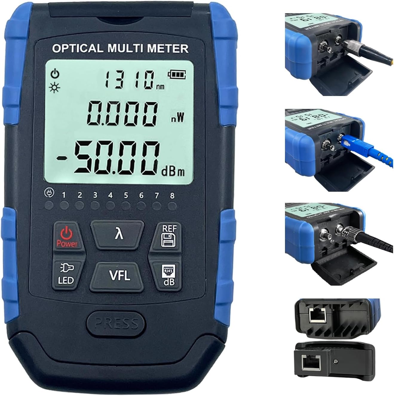 - 5-in-1 Fiber Optic Cable Tester, Portable Optical Power Meter with Fiber Optic Light, FC/SC/ST Universal Interface