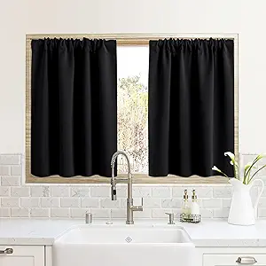 RYB HOME RV Camper Door Window Curtains -Blackout Privacy Curtains & Drapes for Bathroom Bedroom Kitchen Portable Travel Trailer Small Window Decor, W 34 x L 24, Black, 2 Panels