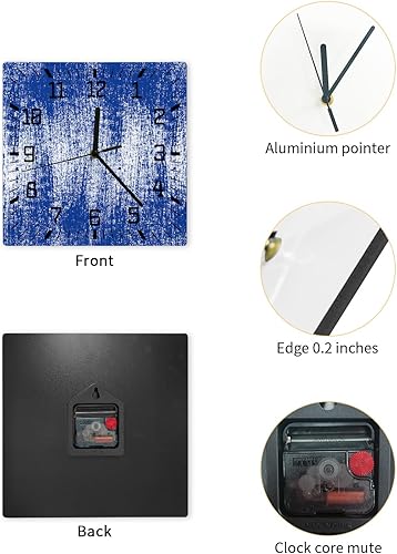 Miniatura 2 de Navy Blue Ombre Wooden Wall Clock Silent Non Ticking, Oil Painting Brush Texture Abstract Art Square Wall Clock Battery Operated, Decor Clock for