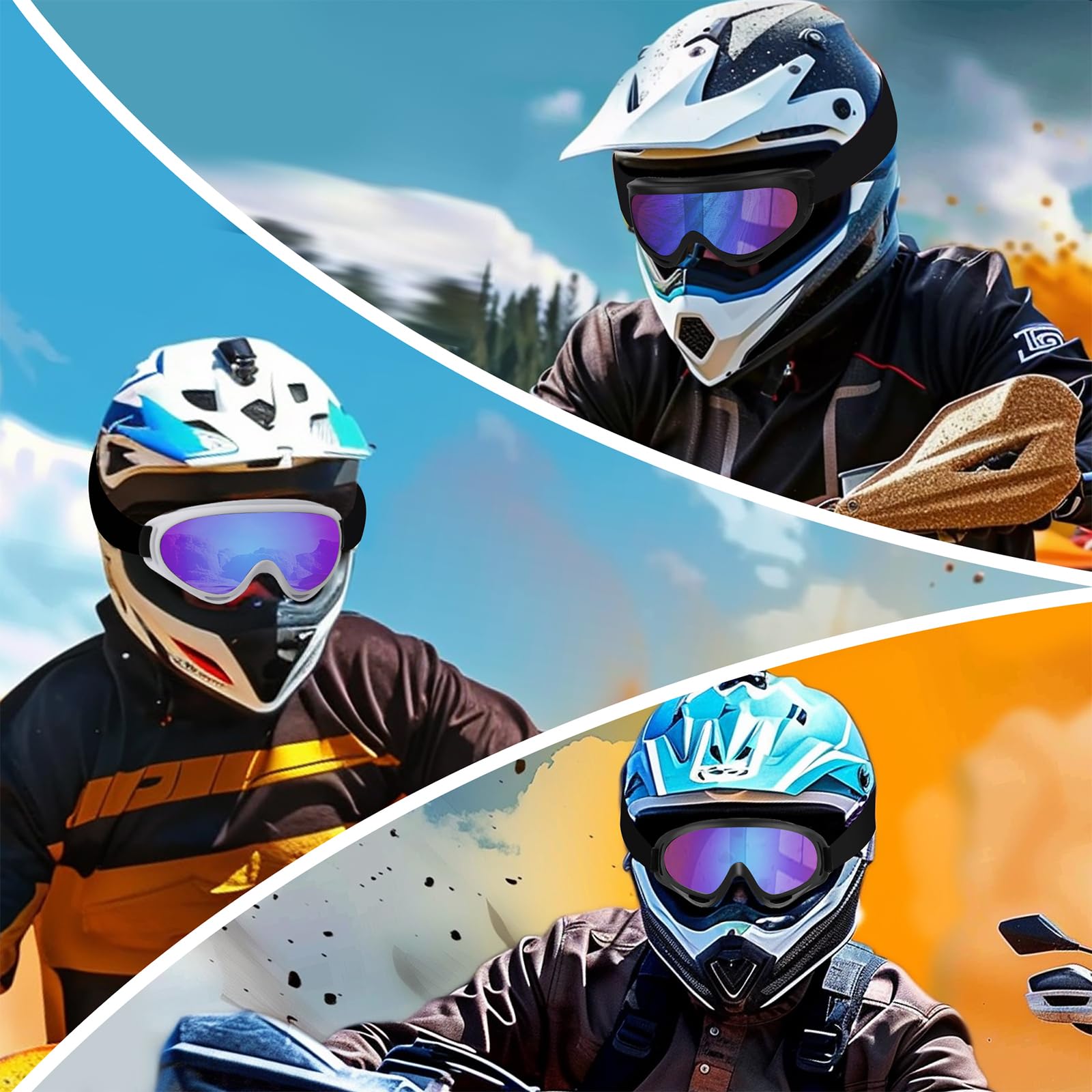 Occhiali da motocross ATV Occhiali da sci Occhiali di sicurezza sopra gli occhiali Resistenza agli urti Motocross Equitazione Occhiali Fascia Regolabile