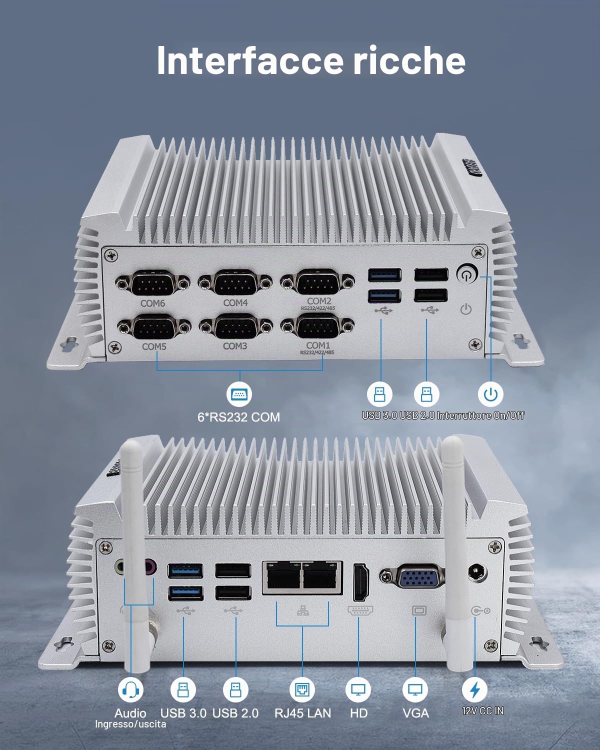BASOARO Mini PC Industriale Win 10 PC Desktop senza ventola Core i7 4500U, 8GB RAM 256GB SSD, 2 Gigabit Ethernet, HD VGA Doppio Display, RS232/RS485 COM, 4 USB 3.0, 4 USB 2.0, WiFi, BT