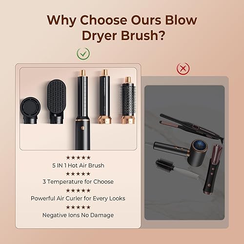 Miniatura 6 de 5 in 1 Blow Dryer Brush, Upgrade Hair Dryer Brush Air Curler Air Curling Wrap Styler, Detachable Hot Air Brush Negative Ion Curling Brush Iron, Hair