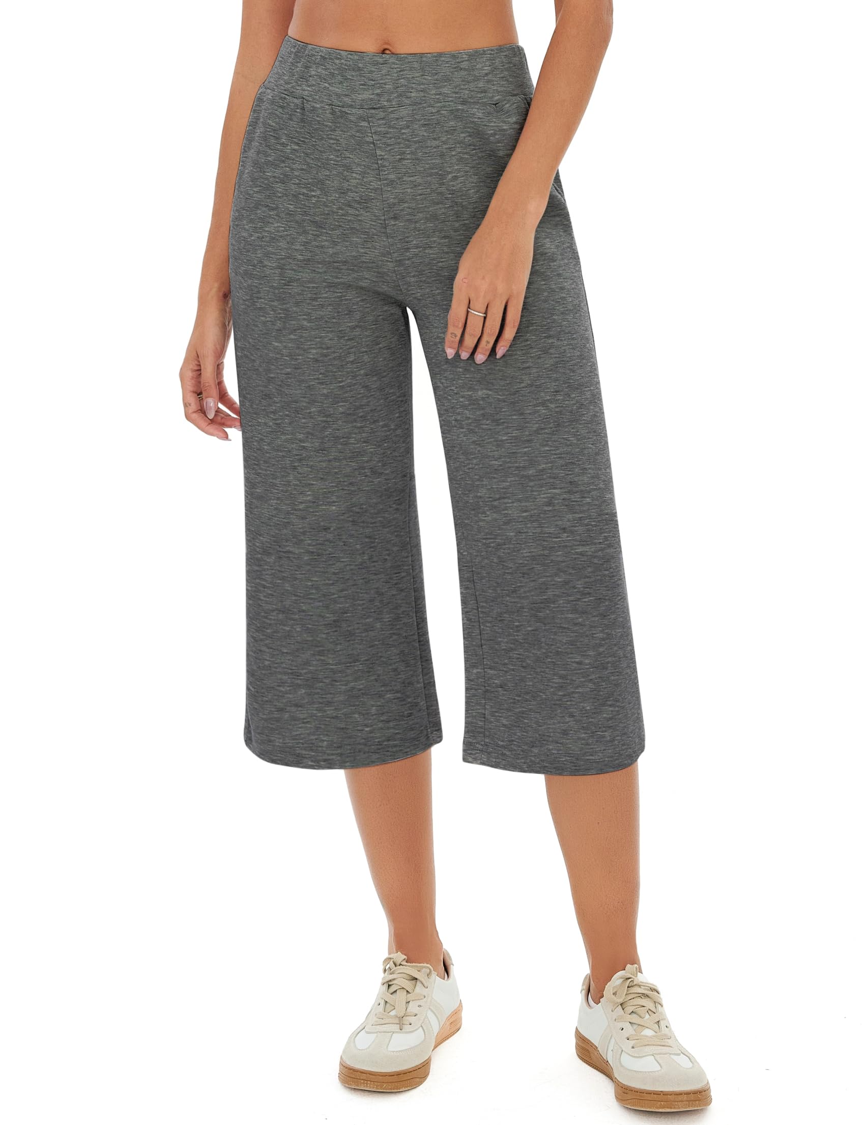 Crewhpo Jogginghose Damen 3/4 Lang Sporthose High Waist Freizeithose mit Taschen Einfarbige Hose für Frauen Sweathose Trainingshose Yogahose für Sommer