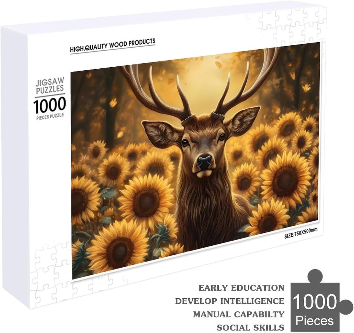 Deer Sunflower Wood Puzzle Challenging Jigsaw Puzzles for Women Men