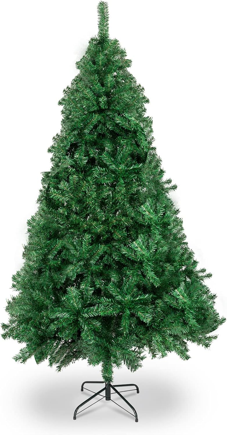 VINGLI 6 ft Green Unlit Artificial Christmas Pine Tree Small Xmas Tree Holiday Party Decoration with Sturdy Metal Stand, Full 1050 Tips Branch for Indoor and Outdoor