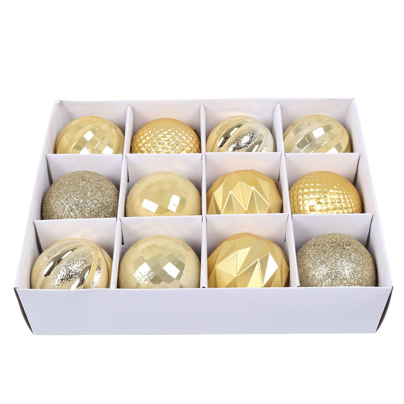 Am Clearance A-Yellow 50Mm Glitter Baubles, 12 Set Shatterproof Ball Ornaments For Xmas Tree - Decorative Hanging Baubles For Holiday Party Home Decor (, 5Cm/12Pc)