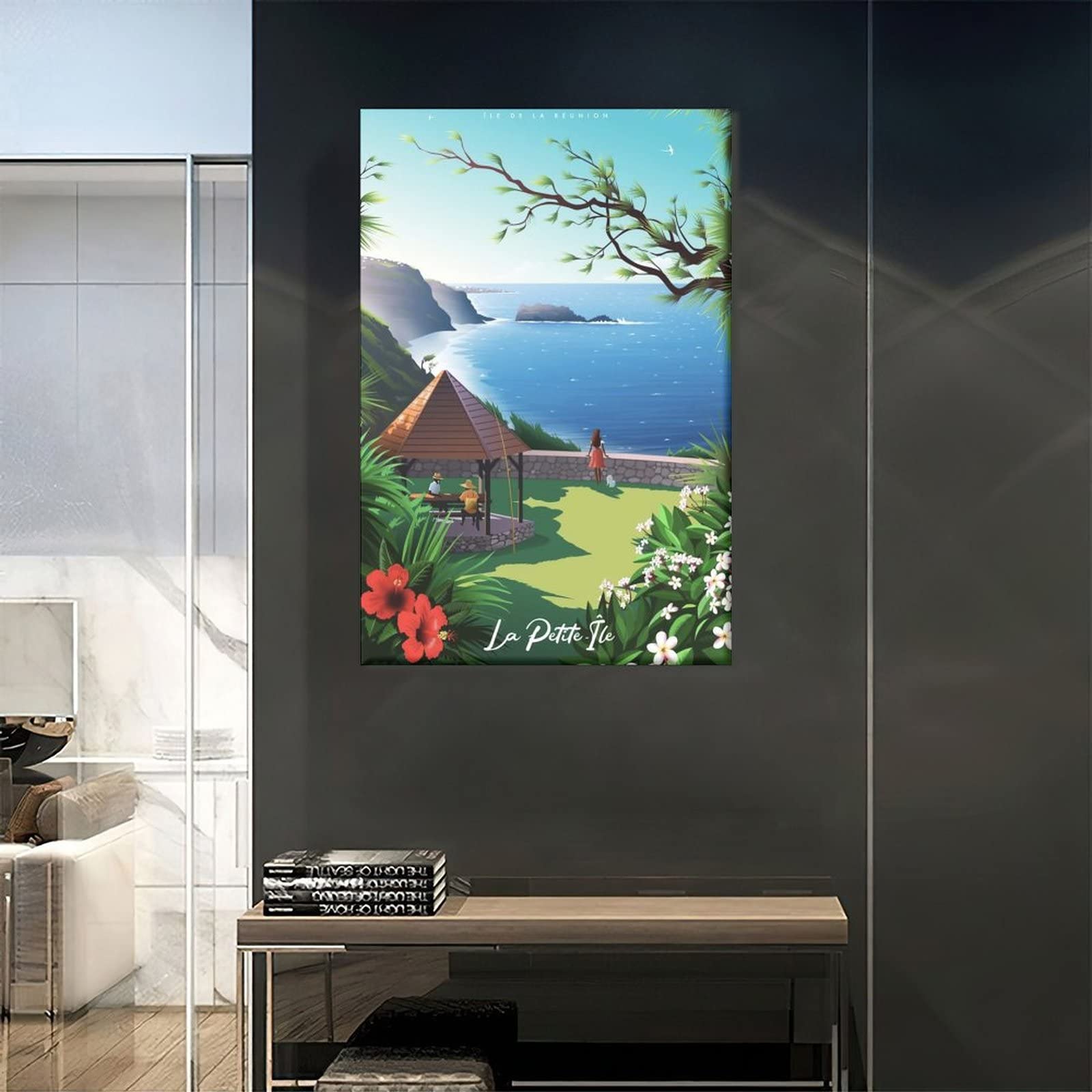 Poster Toile Vintage Boucan Canot Beach Réunion Island – Décoration Murale Voyage Tropical Île De La Réunion