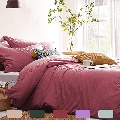 Juego de funda de edredón de 3 piezas de microfibra suave, estilo minimalista, color liso, con cremallera y lazos en las esquinas (sin edredón)