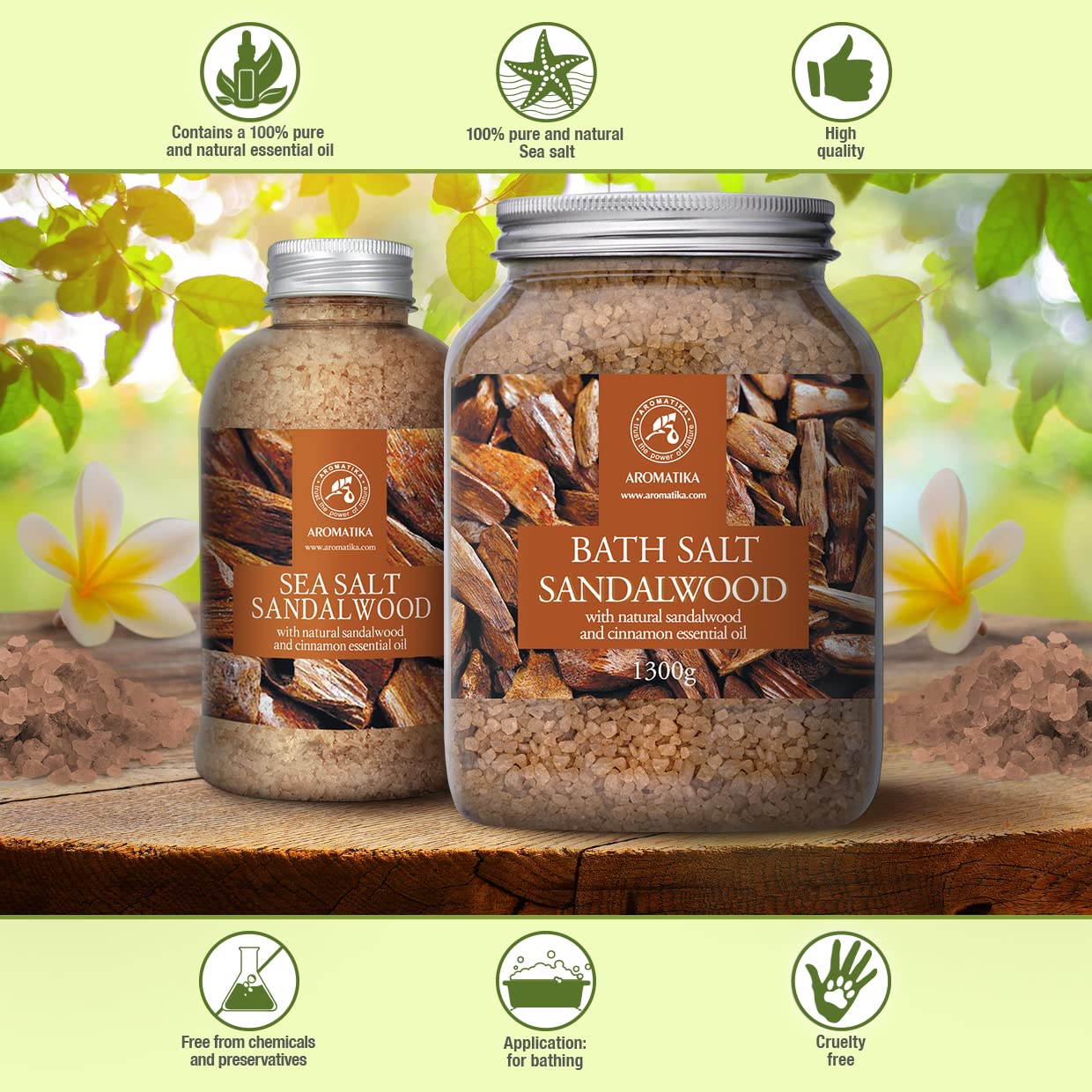Sal de Baño de Sándalo 1300g - Sales de Baño Marinas con Aceite Esencial de Sándalo y Canela - Baño Relajante - Cuidado del Cuerpo - Relajación Muscular - Buen Sueño - Sales de Baño de Aromaterapia