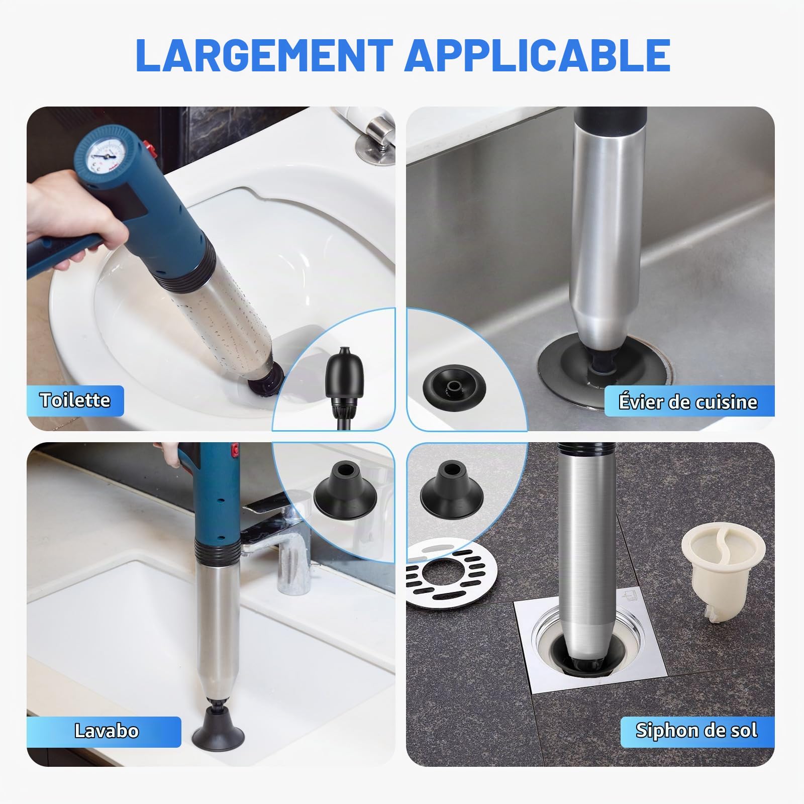 Déboucheur WC Électrique Puissant avec Tête Rotative 360°, Pompe Déboucheur Canalisation avec 3 Têtes Remplaçables, Déboucheur à Pompe pour Déboucher Toilettes Baignoires Lavabos Éviers et Canalisatio