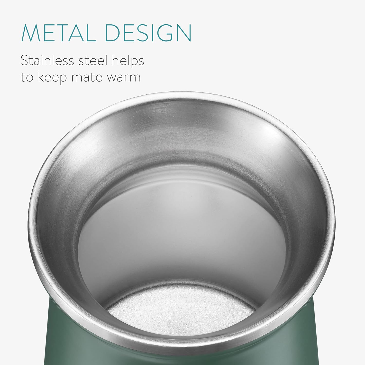 Navaris Yerba Mate Cup - 300ml Double Walled Stainless Steel Mate Tea Set with Gourd Cup Mug and Bombilla Straw and Brush for Mate Drink - Green - Image 4