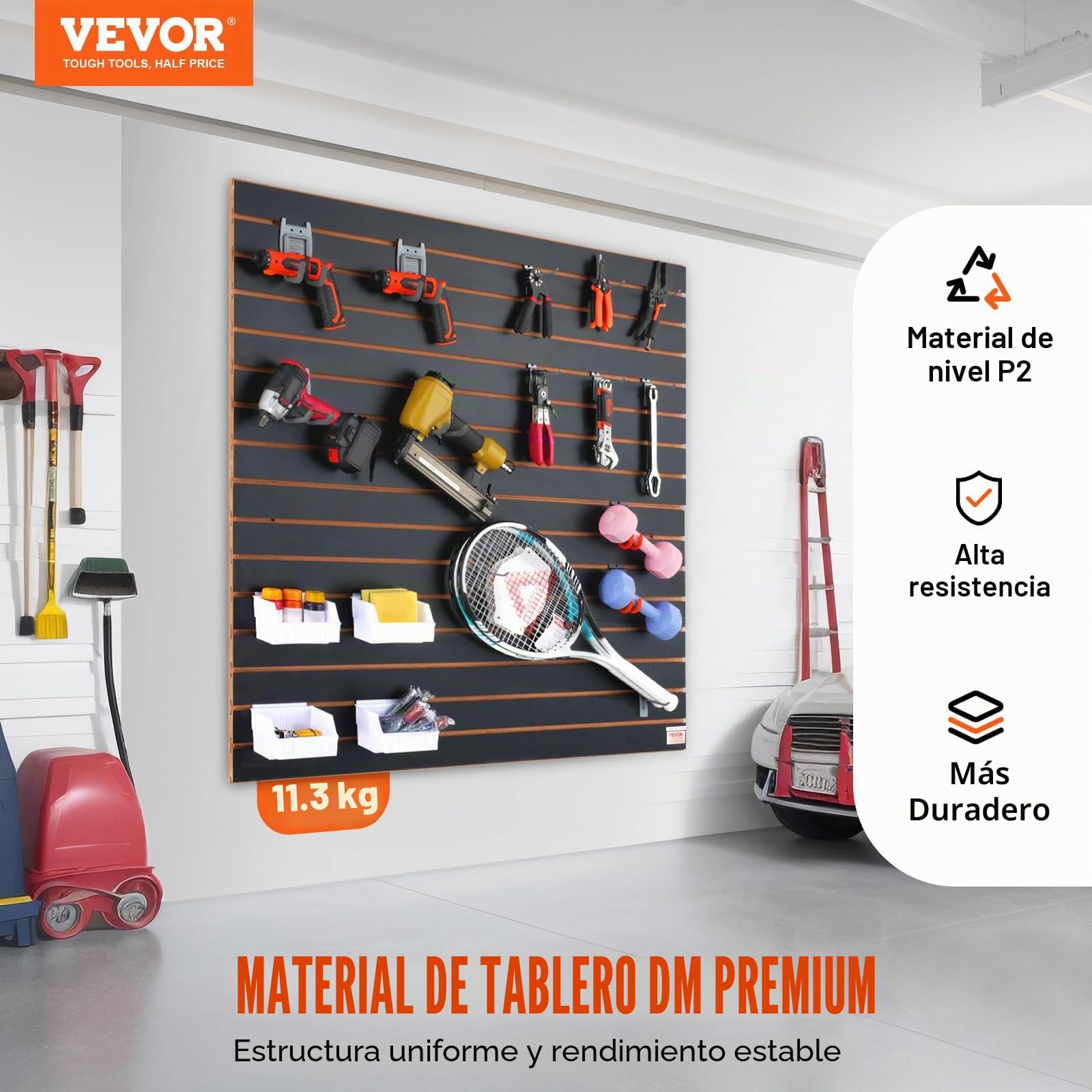 VEVOR Panel de Listones de Pared para Garaje 121,9 x 60,96 cm Panel de Almacenamiento de Herramientas 2 PCS Capacidad de 11,3 kg para Tienda Minorista, Organización de Almacenamiento de Manualidades